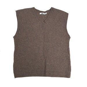 Uniqlo Mens Unisex V-Neck Brown Sweater Vest Wool Size M